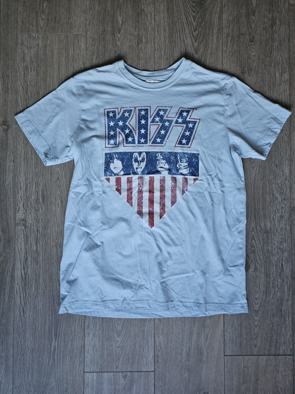 Vintage Kiss Patriotic Logo Short Sleeve Tee - Light Blue NWOT